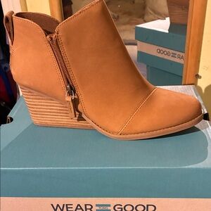 TOMS Tan Ankle Booties with Side Zipper